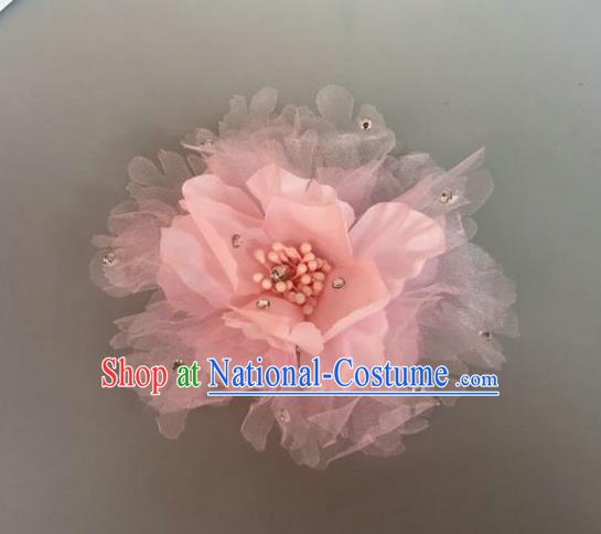 Handmade Baroque Hair Accessories Model Show Pink Flowers Hair Stick, Bride Ceremonial Occasions Headwear for Women