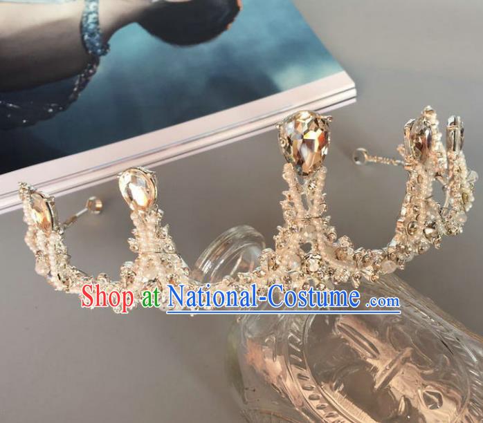 Handmade Baroque Hair Accessories Model Show Crystal Royal Crown, Bride Ceremonial Occasions Headwear for Women