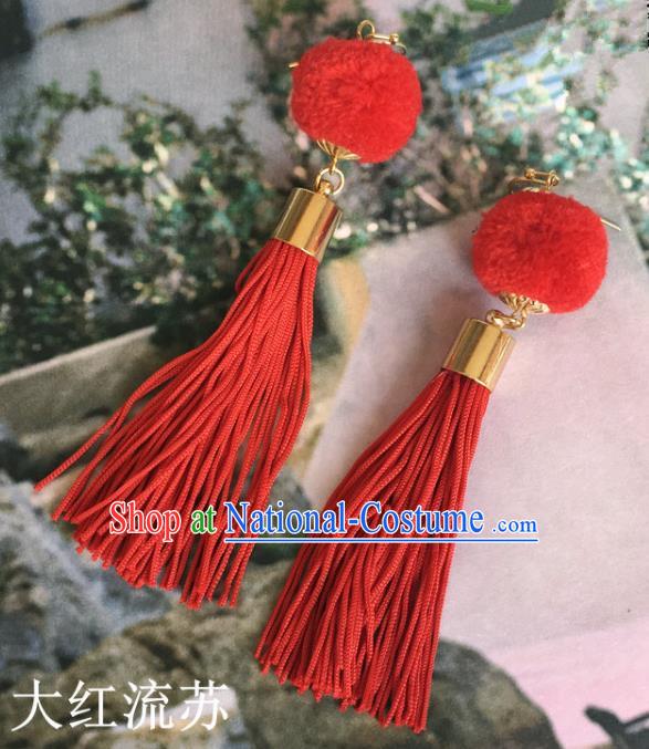 Handmade Wedding Accessories Red Earrings, Bride Ceremonial Occasions Tassel Eardrop for Women