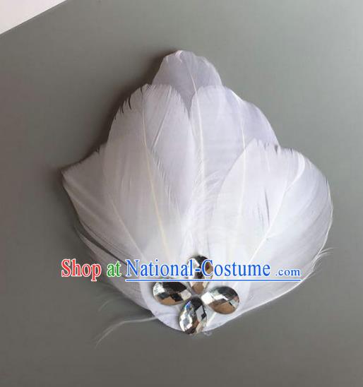 Handmade Baroque Hair Accessories White Feather Headwear, Bride Ceremonial Occasions Ballet Hair Stick for Women