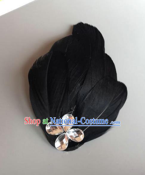 Handmade Baroque Hair Accessories Black Feather Headwear, Bride Ceremonial Occasions Ballet Hair Stick for Women