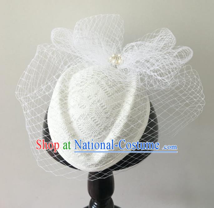 Handmade Baroque Hair Accessories White Lace Headwear, Bride Ceremonial Occasions Veil Hat for Women