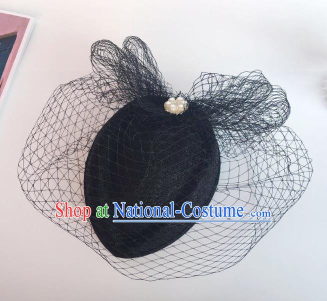 Handmade Baroque Hair Accessories Black Lace Headwear, Bride Ceremonial Occasions Veil Hat for Women