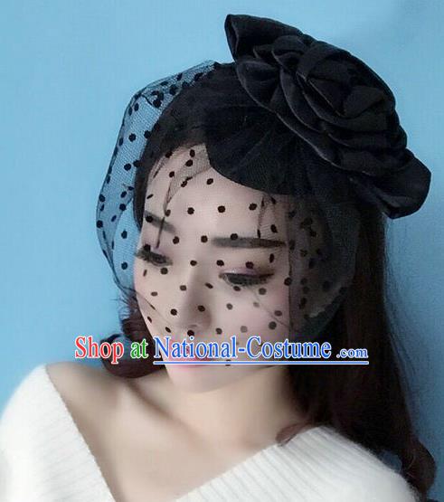 Handmade Baroque Hair Accessories Black Veil Mask, Bride Ceremonial Occasions Exaggerate Hair Clasp for Women