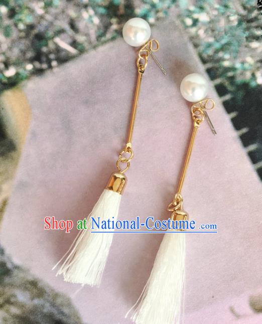 Handmade Wedding Accessories White Tassel Earrings, Bride Ceremonial Occasions Vintage Eardrop for Women