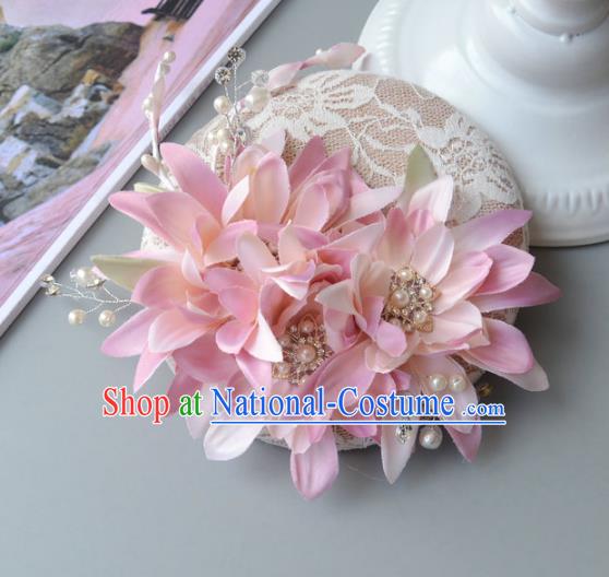 Handmade Baroque Hair Accessories Pink Flowers Headwear, Bride Ceremonial Occasions Top Hat for Kids