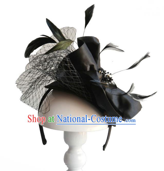 Handmade Baroque Hair Accessories Black Feather Hair Clasp, Bride Ceremonial Occasions Headwear for Women