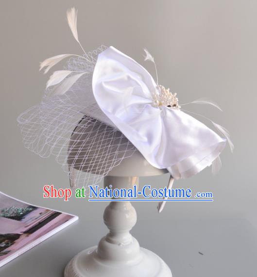 Handmade Baroque Hair Accessories White Feather Hair Clasp, Bride Ceremonial Occasions Headwear for Women