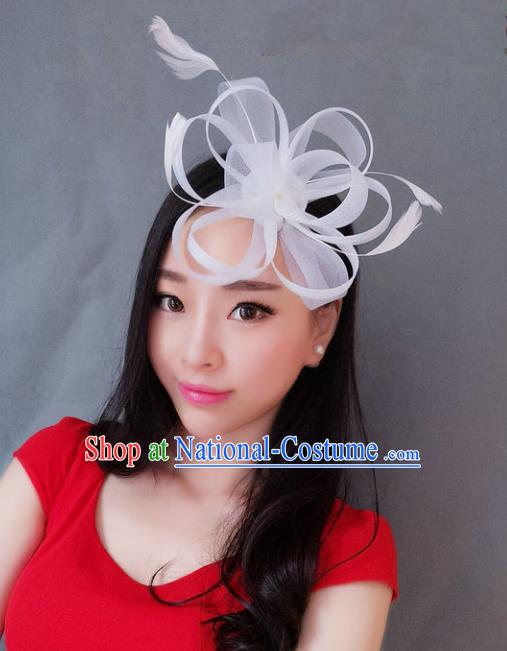 Handmade Baroque Hair Accessories Model Show Hair Stick, Bride Ceremonial Occasions White Veil Headwear for Women