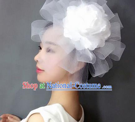 Handmade Baroque Hair Accessories White Veil Headwear, Bride Ceremonial Occasions Top Hat for Kids