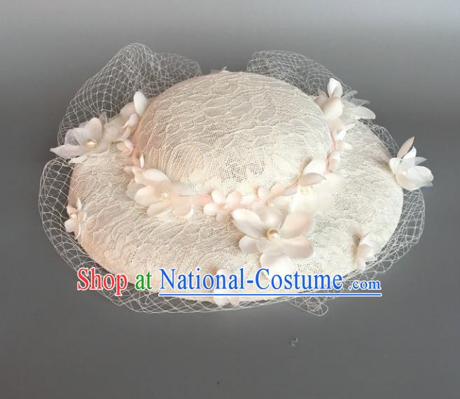 Handmade Baroque Hair Accessories Model Show White Lace Hat, Bride Ceremonial Occasions Top Hats for Women