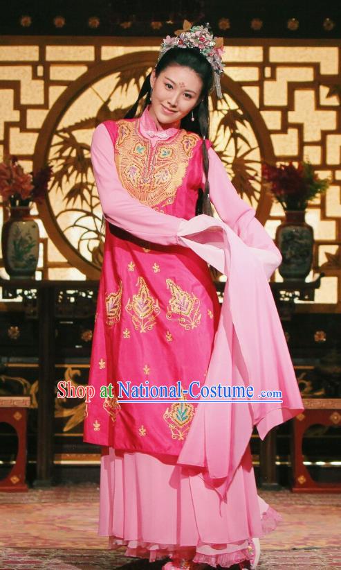 Traditional Chinese Qing Dynasty Imperial Concubine Dance Costume, Asian China Ancient Palace Lady Water Sleeve Embroidered Clothing