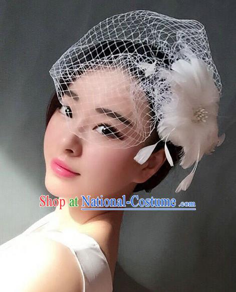 Handmade Baroque Hair Accessories Model Show White Feather Hair Stick, Bride Ceremonial Occasions Headwear for Women