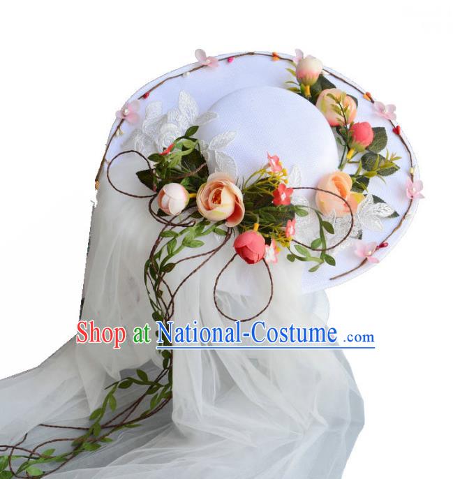 Top Grade Handmade Wedding Hair Accessories Garland Headwear, Baroque Style Halloween Flowers Top Hat for Women