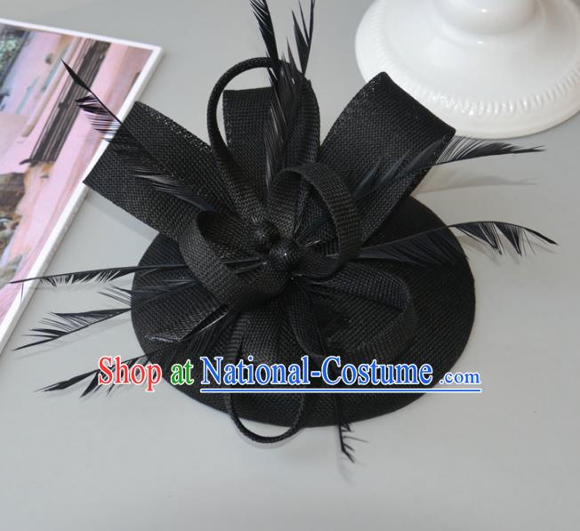 Top Grade Handmade Wedding Hair Accessories Black Feather Headwear, Baroque Style Bride Hair Stick for Women