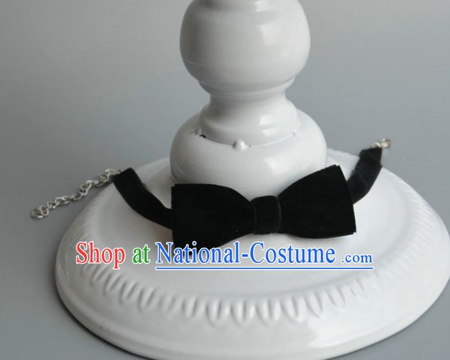 Handmade Wedding Accessories Black Bowknot Necklace, Gothic Bride Ceremonial Occasions Necklet for Women