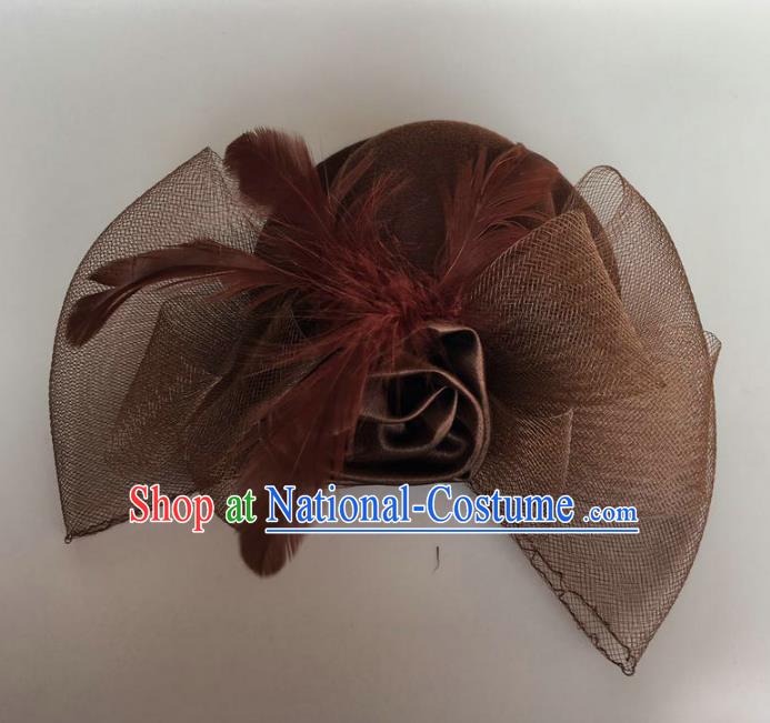 Top Grade Handmade Wedding Hair Accessories Bride Headwear, Baroque Style Brown Veil Hair Clasp for Women