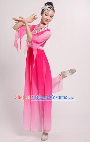 Traditional Chinese Classical Yangge Dance Embroidered Costume, Folk Fan Dance Uniform Classical Dance Pink Clothing for Women