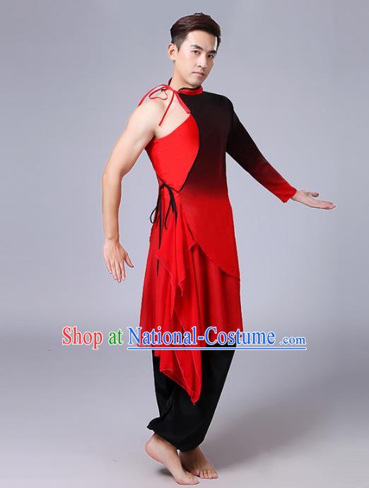 Traditional Chinese Classical Yangge Fan Dance Costume, Folk Dance Uniform Drum Dance Red Clothing for Men