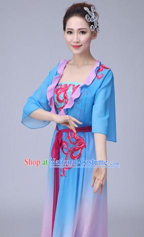 Traditional Chinese Yangge Fan Dancing Costume Modern Dance Dress Clothing and Headwear