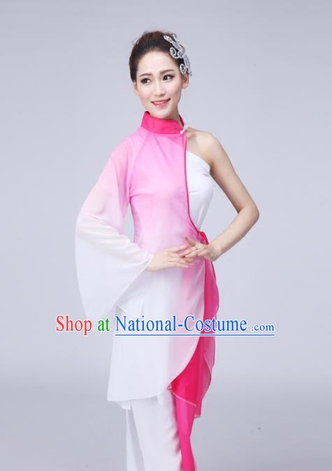 Traditional Chinese Yangge Fan Dance Costume, Folk Dance Uniform Classical Dance Pink Dress Clothing for Women