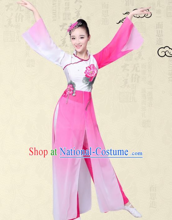 Traditional Chinese Yangge Fan Dance Embroidered Costume, Folk Lotus Dance Uniform Classical Dance Pink Clothing for Women