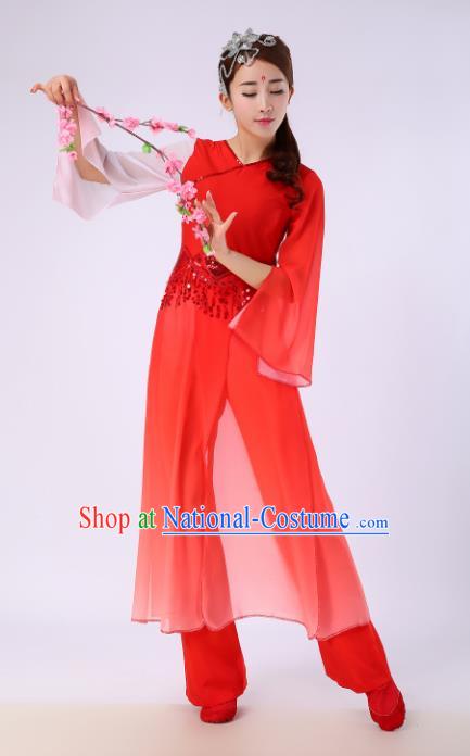 Traditional Chinese Yangge Fan Dance Embroidered Costume, Folk Dance Red Uniform Classical Dance Clothing for Women