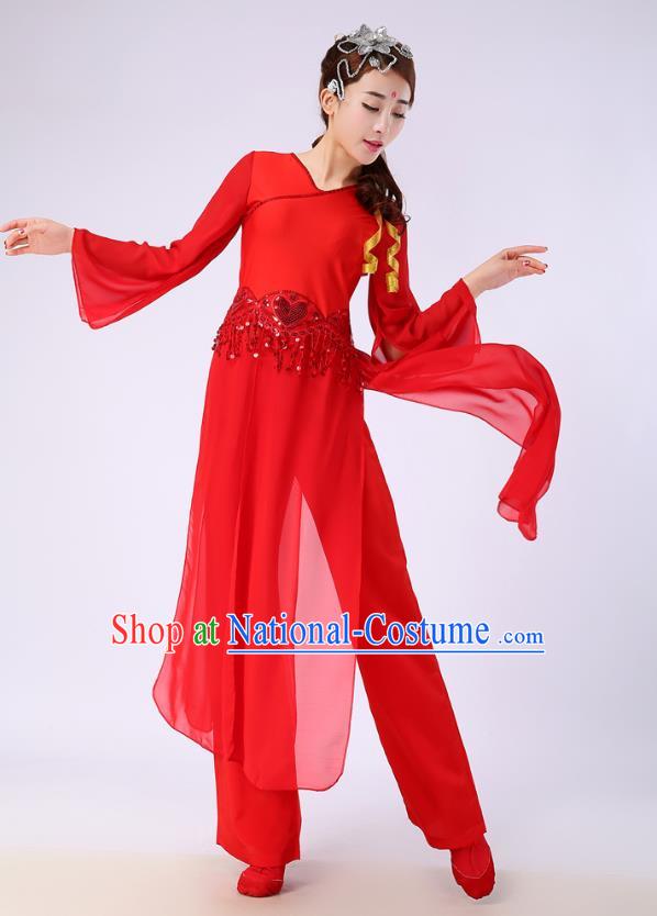 Traditional Chinese Yangge Fan Dance Embroidered Costume, Folk Dance Red Uniform Classical Dance Clothing for Women