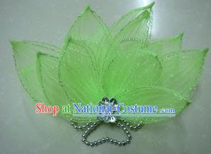 Top Grade Handmade Chinese Folk Dance Hair Accessories, China Yangge Fan Dance Green Flower Headwear for Women