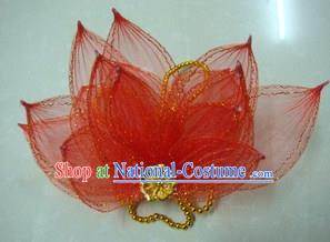 Top Grade Handmade Chinese Folk Dance Hair Accessories, China Yangge Fan Dance Red Flower Headwear for Women