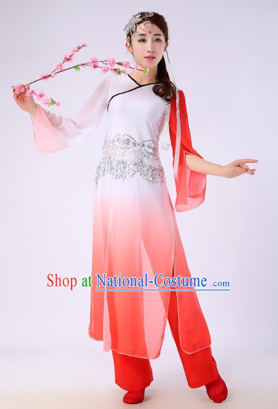 Traditional Chinese Yangge Fan Dance Embroidered Costume, Folk Dance Orange Uniform Classical Dance Clothing for Women