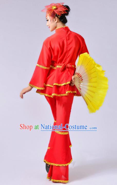 Traditional Chinese Yangge Fan Dance Mandarin Sleeve Costume, Folk Umbrella Dance Uniform Classical Dance Red Clothing for Women