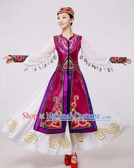 Traditional Chinese Mongol Nationality Dance Costume, Mongols Folk Dance Ethnic Pleated Skirt Mongolian Minority Embroidery Clothing for Women