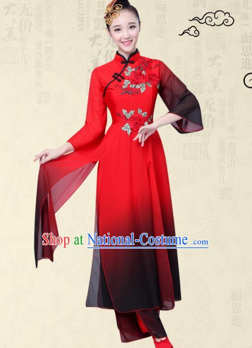 Traditional Chinese Yangge Fan Dancing Costume Modern Dance Dress Clothing and Headwear