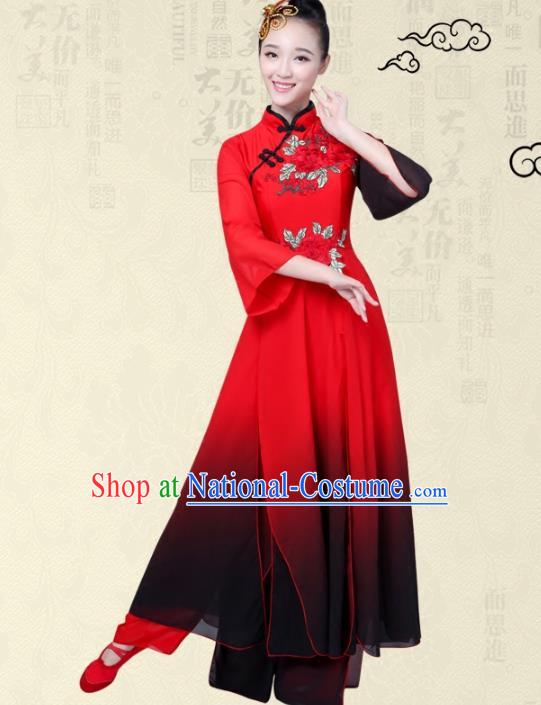 Traditional Chinese Yangge Fan Dancing Costume Modern Dance Dress Clothing and Headwear