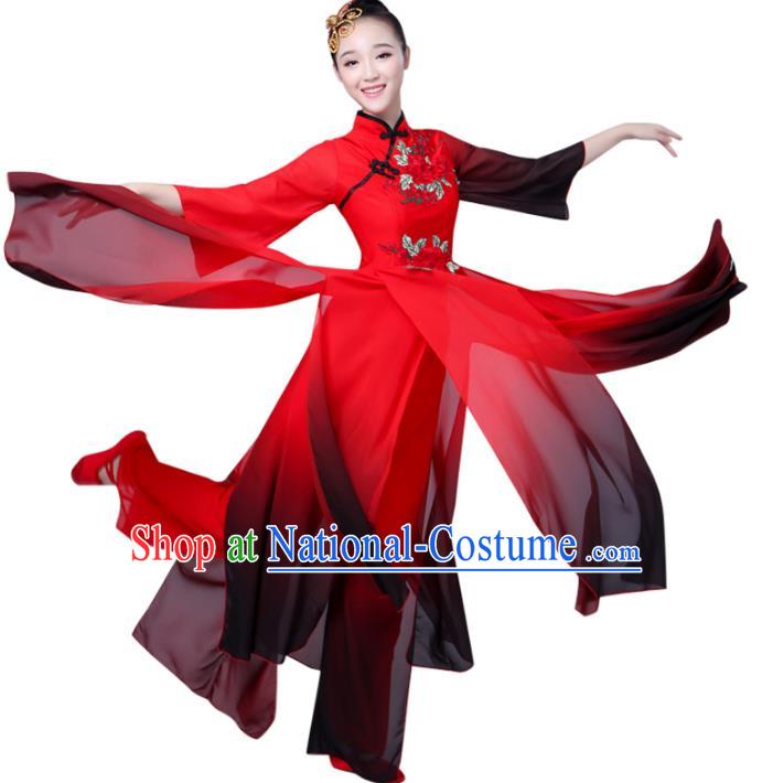 Traditional Chinese Yangge Fan Dancing Costume Modern Dance Dress Clothing and Headwear