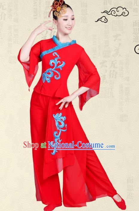 Traditional Chinese Yangge Fan Dance Costume, Folk Umbrella Dance Uniform Classical Dance Red Clothing for Women