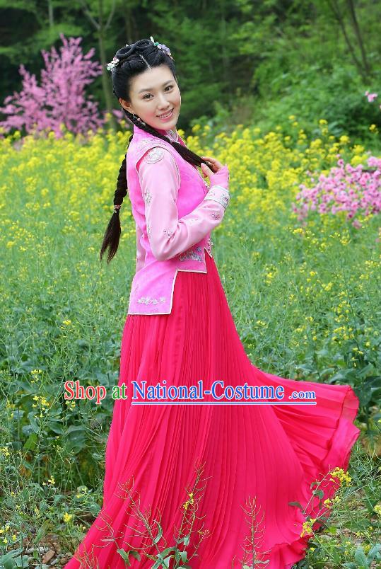 Traditional Chinese Qing Dynasty Young Lady Embroidered Costume, Asian China Ancient Princess Clothing for Women