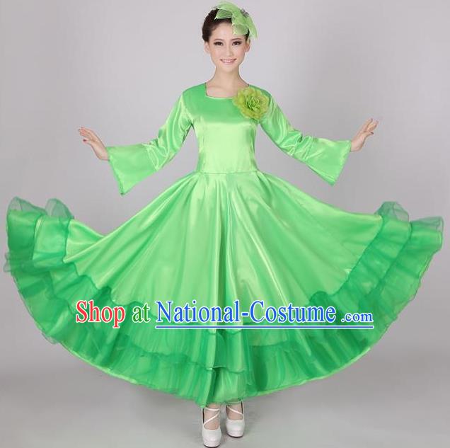 Top Grade Modern Dance Chorus Costume, Female Opening Dance Big Swing Green Dress for Women