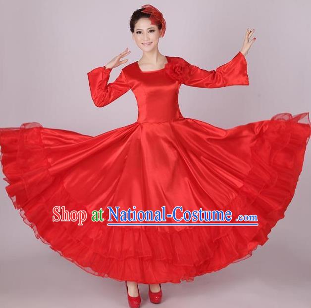 Top Grade Modern Dance Chorus Costume, Female Opening Dance Big Swing Red Dress for Women