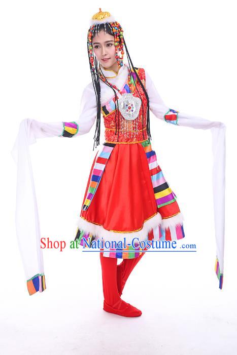 Traditional Chinese Mongol Nationality Dance Costume, Mongols Dance Ethnic Pleated Skirt Mongolian Minority Embroidery Clothing for Women