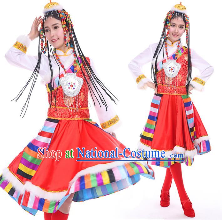 Traditional Chinese Mongol Nationality Dance Costume, Mongols Dance Ethnic Pleated Skirt Mongolian Minority Embroidery Clothing for Women