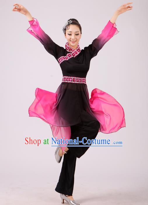 Traditional Chinese Yangge Fan Dance Dance Black Costume, Folk Dance Uniform Classical Dance Mandarin Sleeve Clothing for Women