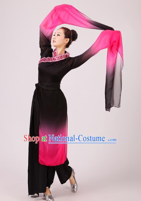 Traditional Chinese Yangge Fan Dance Dance Black Costume, Folk Dance Uniform Classical Dance Water Sleeve Clothing for Women