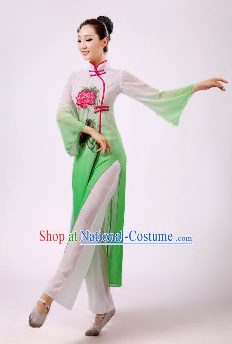 Traditional Chinese Yangge Fan Dancing Costume Modern Dance Dress Clothing and Headwear