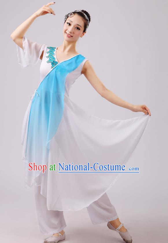 Traditional Chinese Yangge Dance Costume, Folk Fan Dance Blue Uniform Classical Dance Dress Clothing for Women