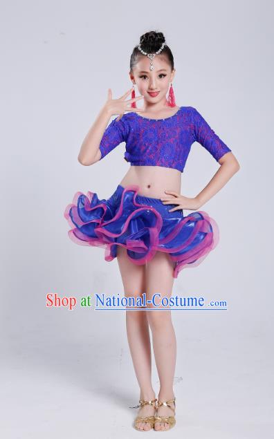 Top Grade Modern Dance Latin Dance Competition Costume, Opening Dance Purple Dress for Kids