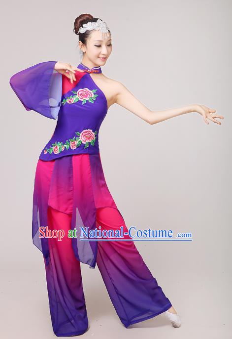 Traditional Chinese Yangge Dance Costume, Folk Fan Dance Purple Uniform Classical Dance Dress Clothing for Women