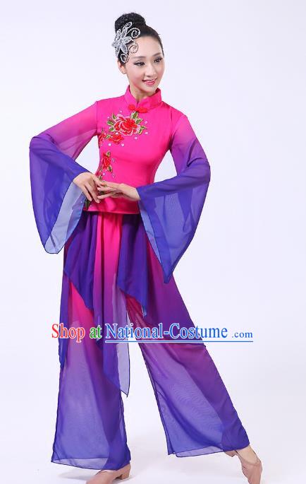 Traditional Chinese Yangge Dance Purple Costume, Folk Fan Dance Uniform Classical Umbrella Dance Clothing for Women