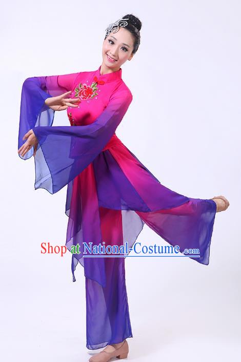 Traditional Chinese Yangge Fan Dancing Costume Modern Dance Dress Clothing and Headwear